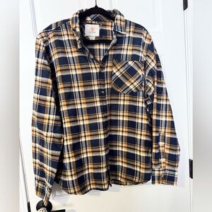 Men's Navy & Mustard Plaid Flannel Shirt - Classic Button-Up - LNWOT